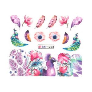 Nálepka na nehty květiny a pávi BN-1203