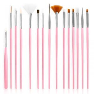 Sada štětců pro nail art růžová 15 ks