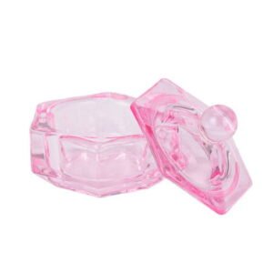 Skleněná nádoba na akryl, čistič s víčkem růžová