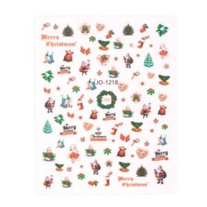 Vánoční samolepky na nehty JO-1218 s motivy sněhových vloček, stromečků a dárků